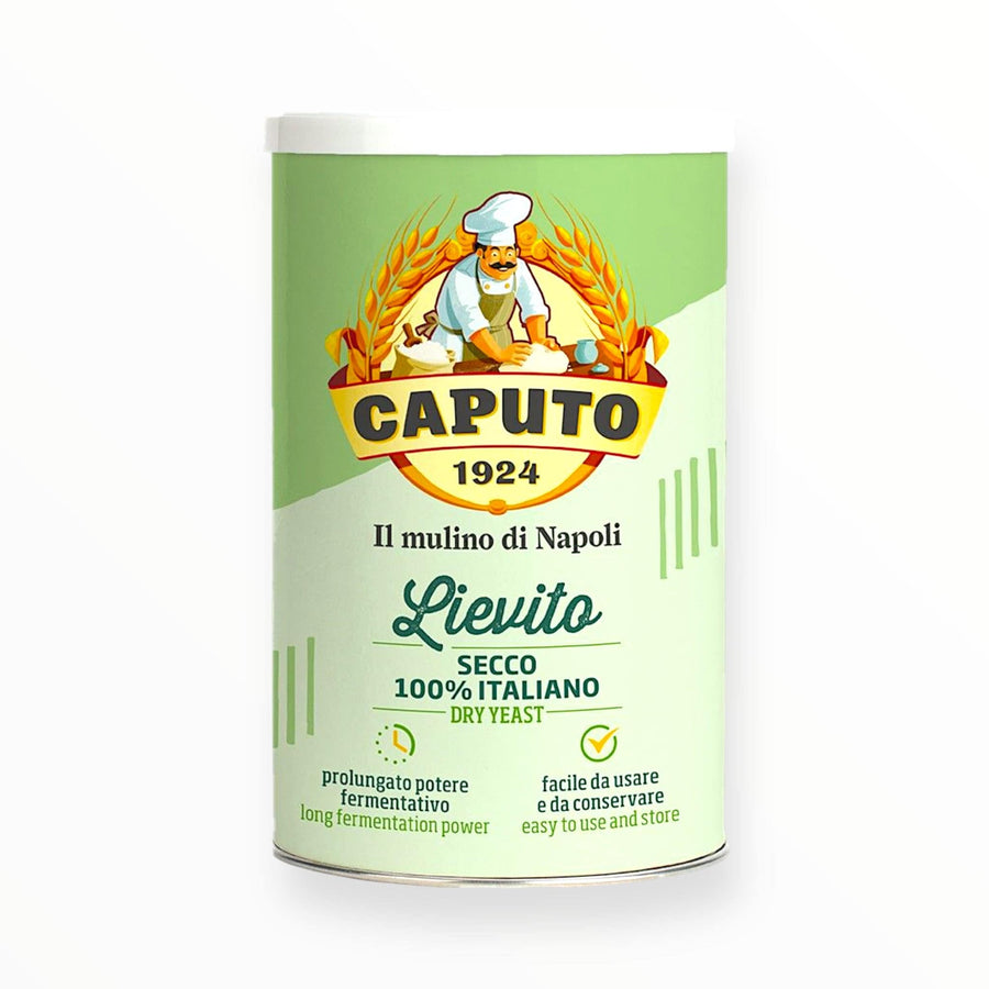 Lievito secco Caputo 100% italiano in confezione verde da 100g, elevato potere fermentativo, ideale per impasti soffici.